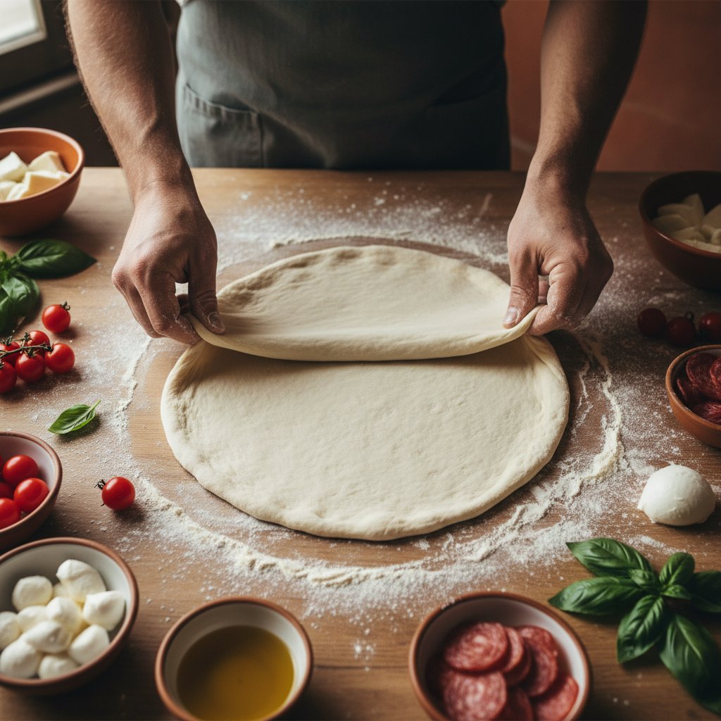 Fresh pizza preparation